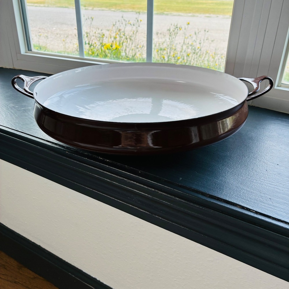 Vintage Dansk Kobenstyle 13.5 Paella Pan Brown White Enamel IHQ France MCM